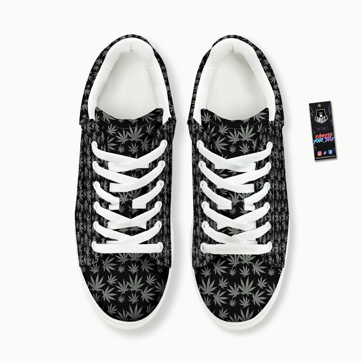 Pot Leaf Grey And Black Print Pattern Platform Shoes-grizzshop