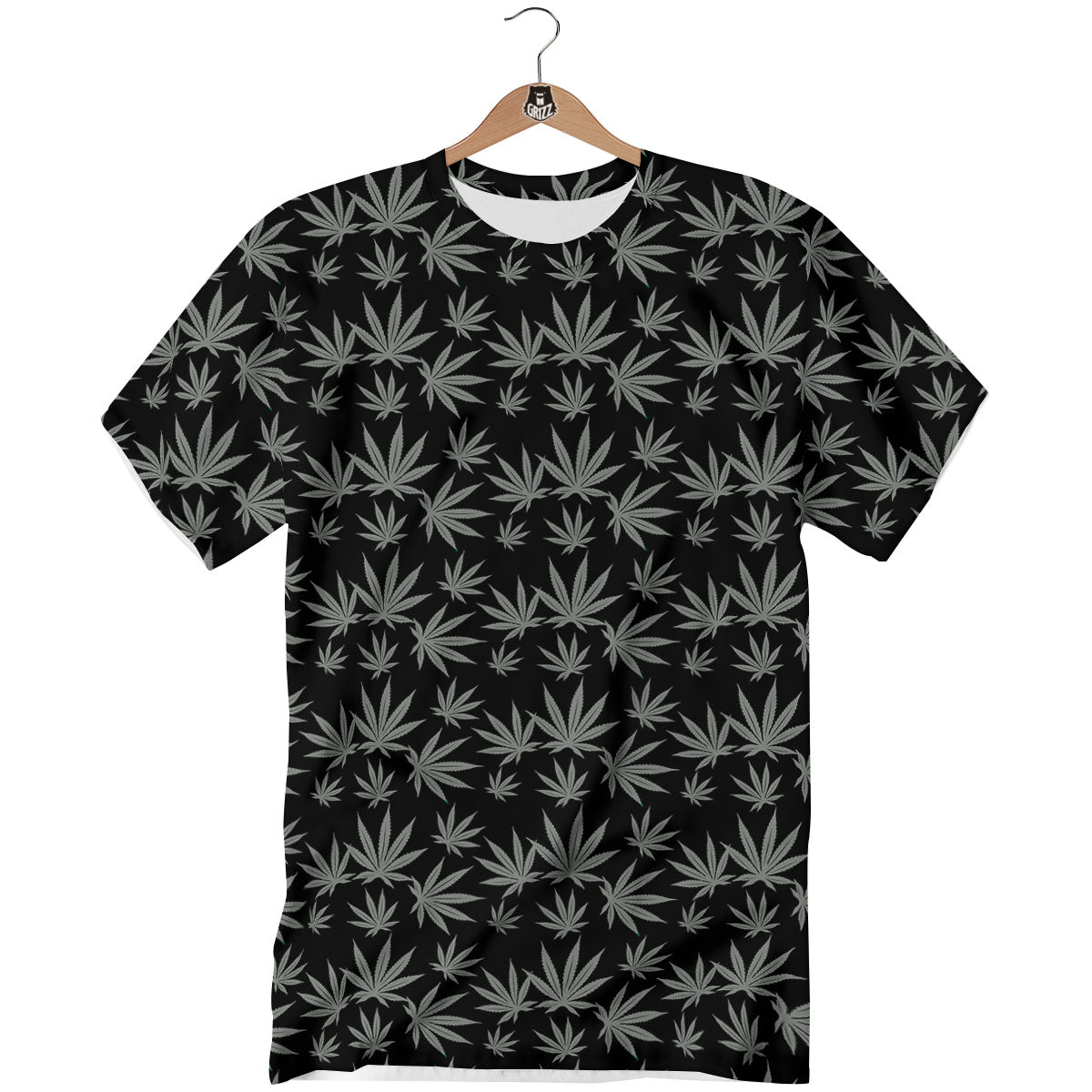 Pot Leaf Grey And Black Print Pattern T-Shirt-grizzshop
