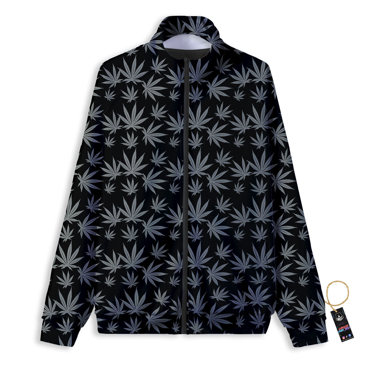 Pot Leaf Grey And Black Print Pattern Track Jacket-grizzshop