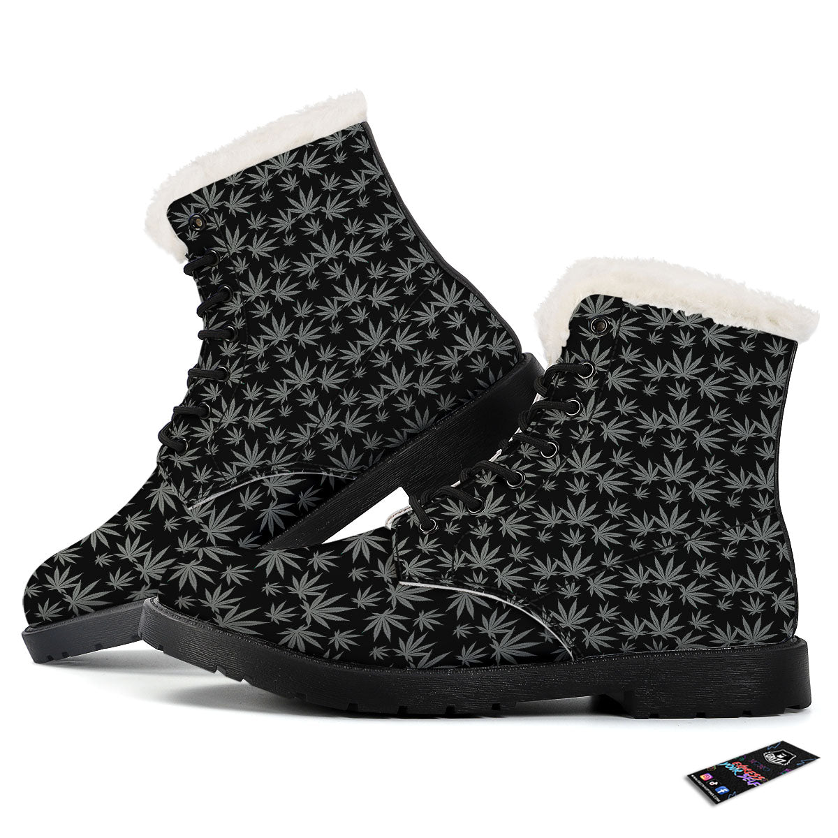 Pot Leaf Grey And Black Print Pattern Winter Boots-grizzshop