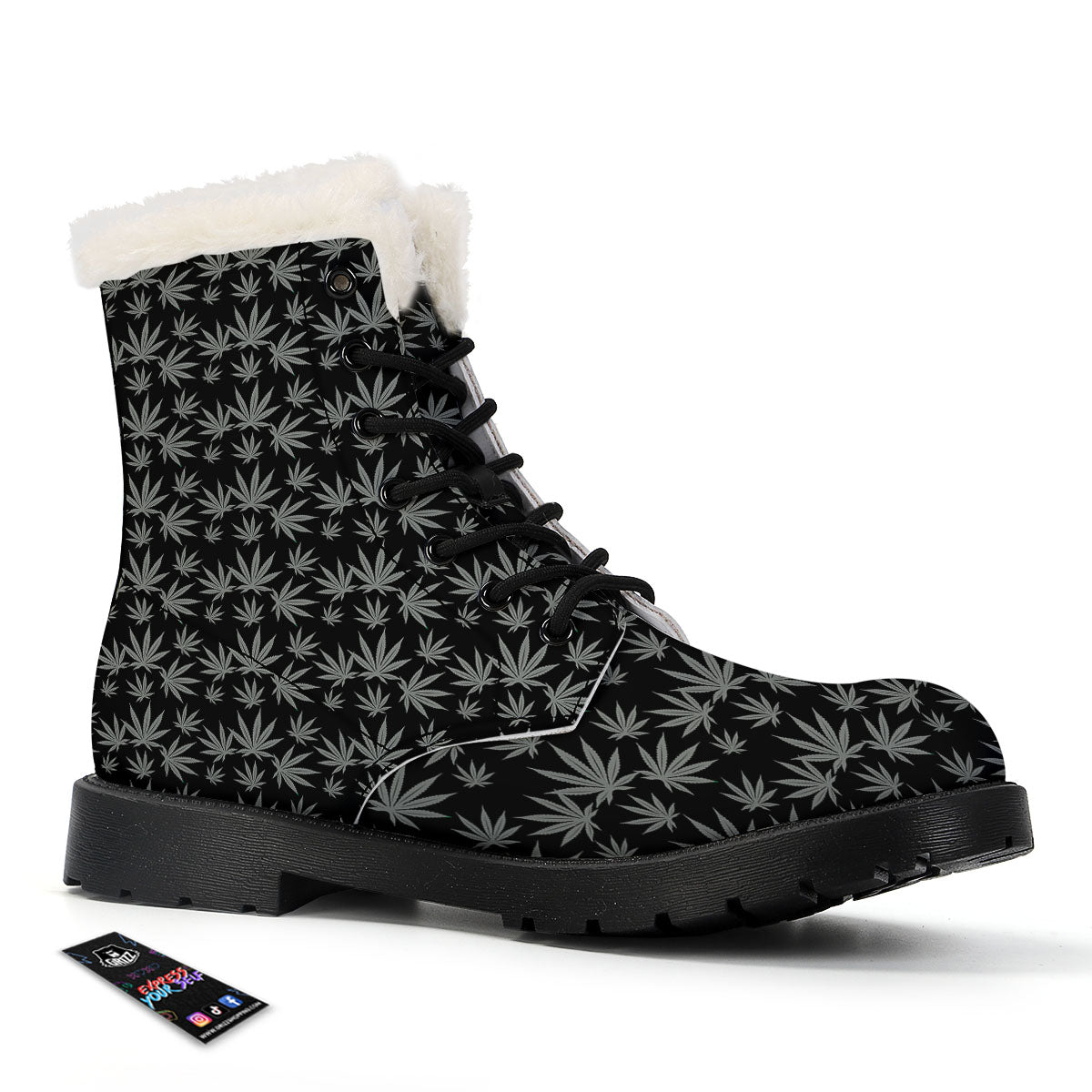 Pot Leaf Grey And Black Print Pattern Winter Boots-grizzshop