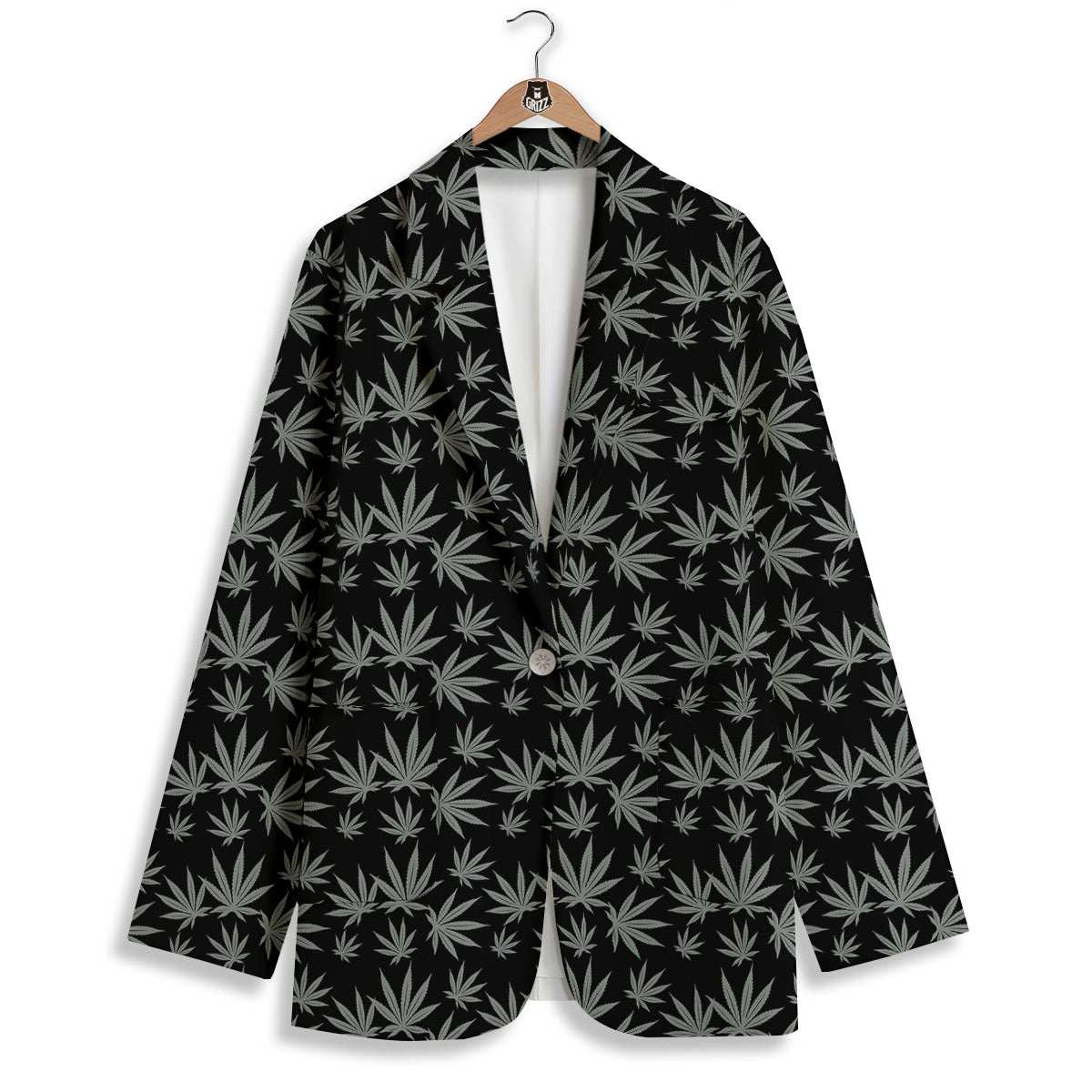 Pot Leaf Grey And Black Print Pattern Women's Blazer-grizzshop