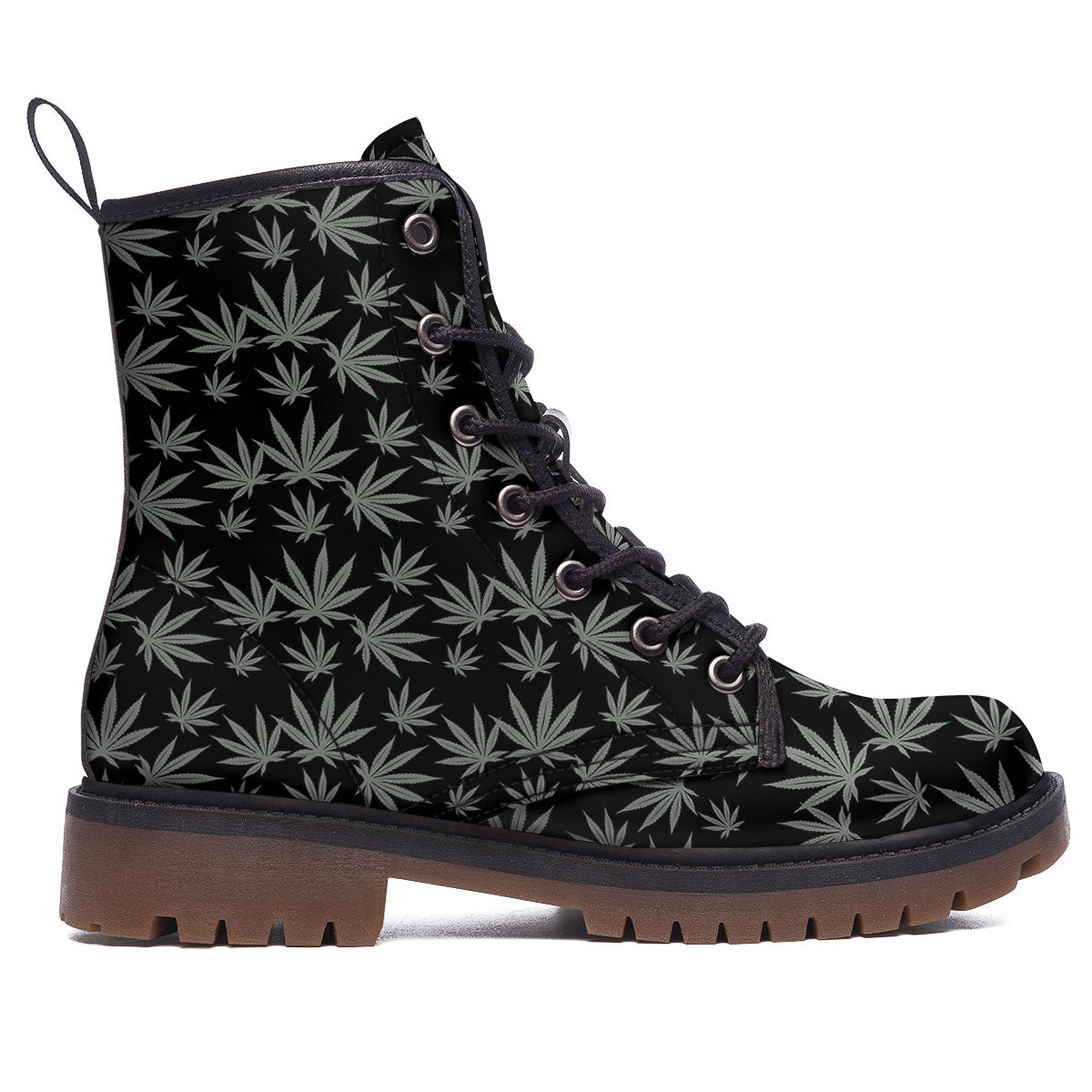 Pot Leaf Grey And Black Print Pattern Work Boots-grizzshop