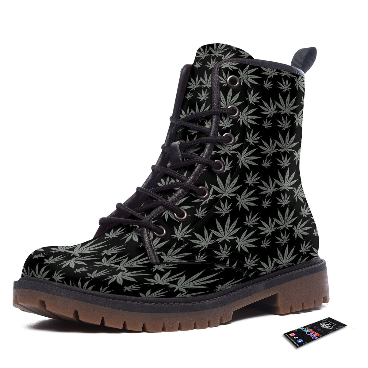 Pot Leaf Grey And Black Print Pattern Work Boots-grizzshop