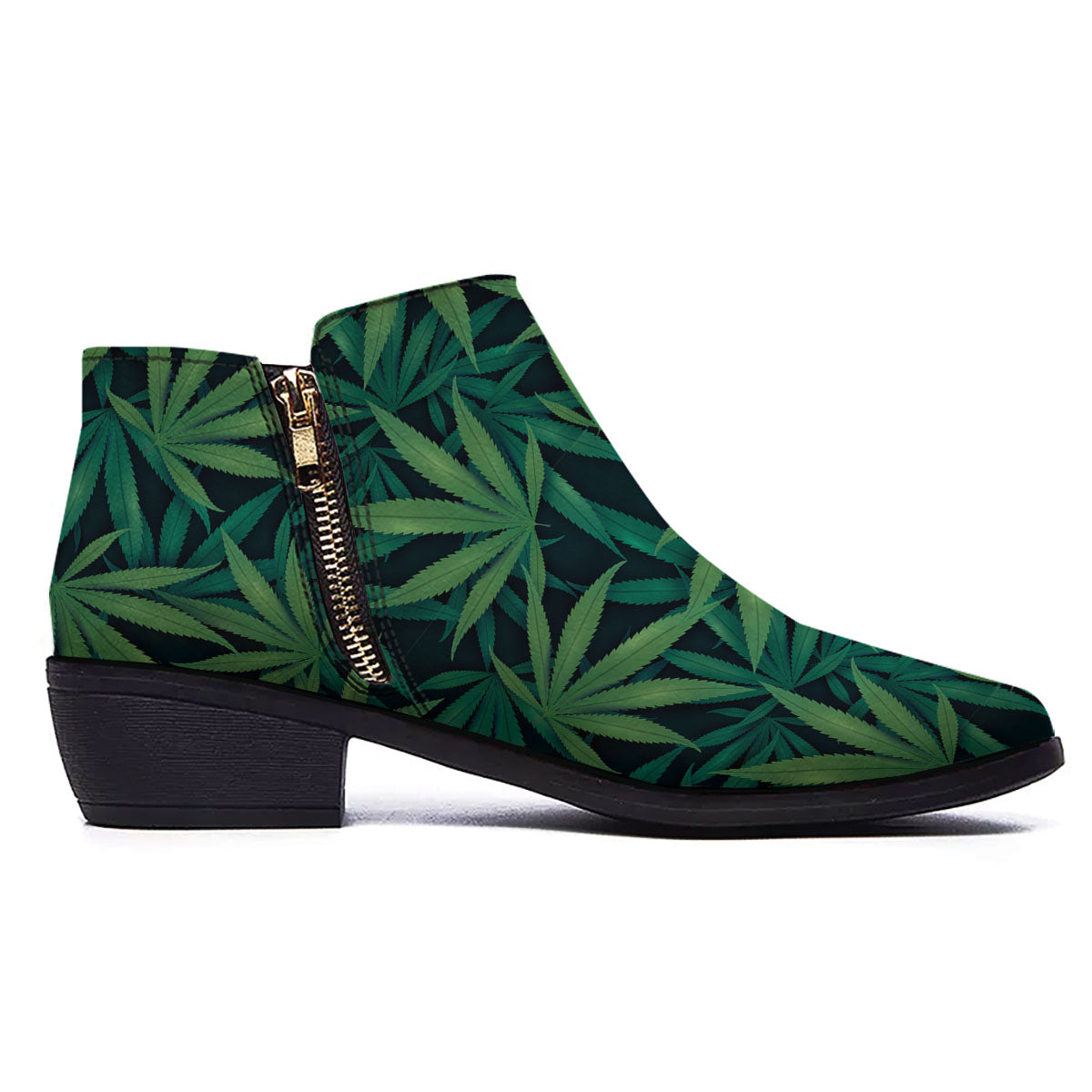 Pot Leaf Print Pattern Ankle Boots-grizzshop