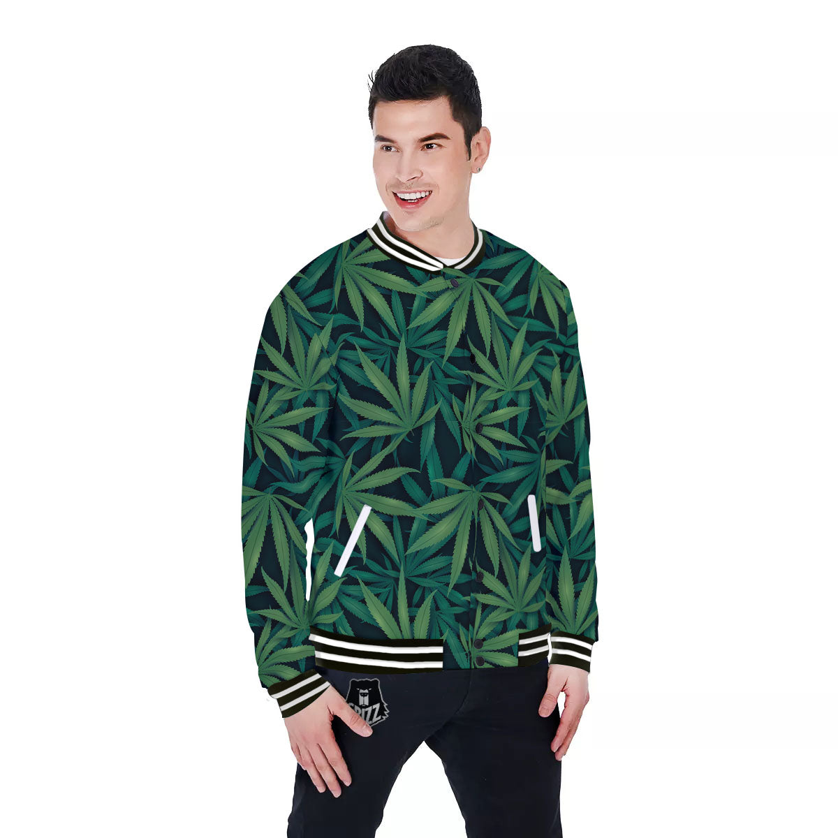 Pot Leaf Print Pattern Baseball Jacket-grizzshop
