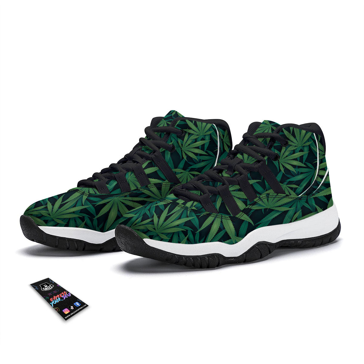 Pot Leaf Print Pattern Black Bball Shoes-grizzshop