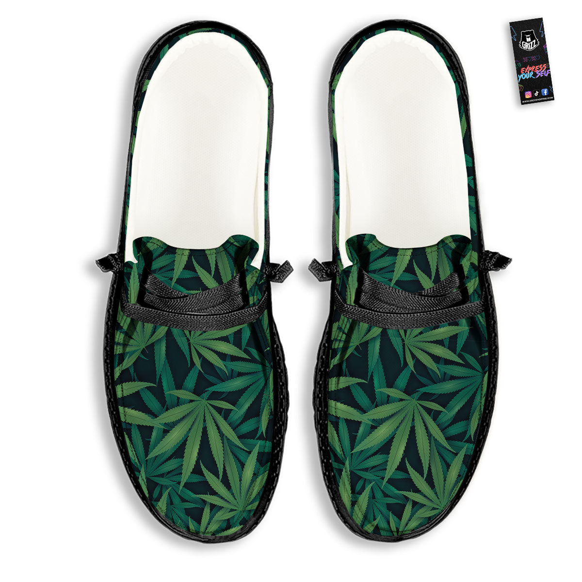 Pot Leaf Print Pattern Black Loafers-grizzshop