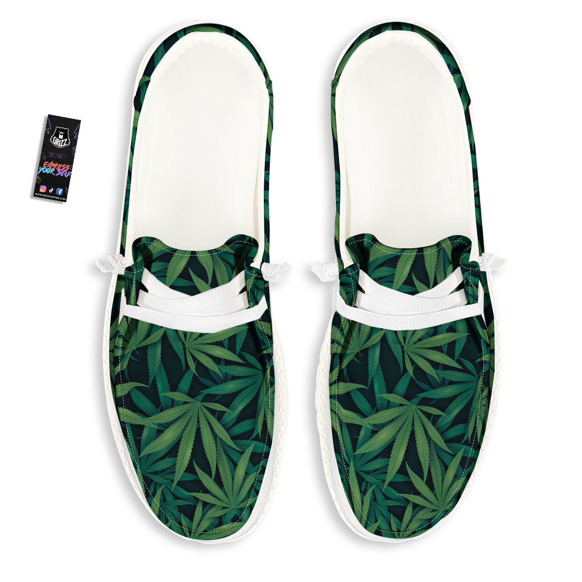Pot Leaf Print Pattern Black Loafers-grizzshop