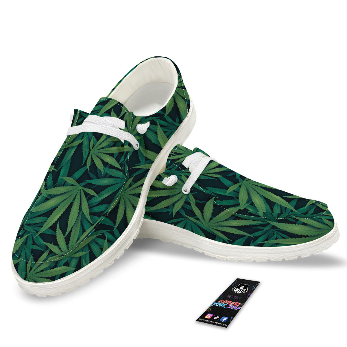 Pot Leaf Print Pattern Black Loafers-grizzshop