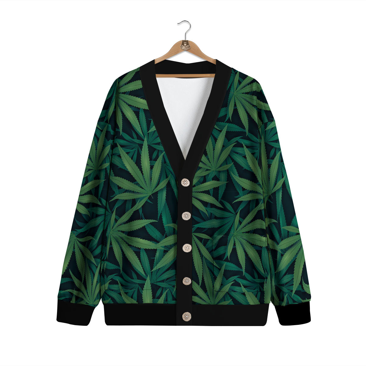 Pot Leaf Print Pattern Cardigan-grizzshop