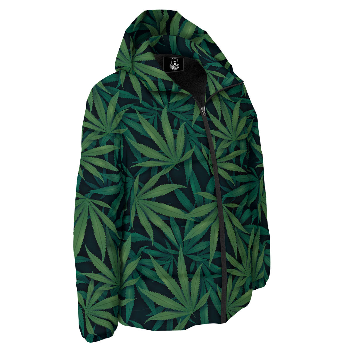 Pot Leaf Print Pattern Down Jacket-grizzshop