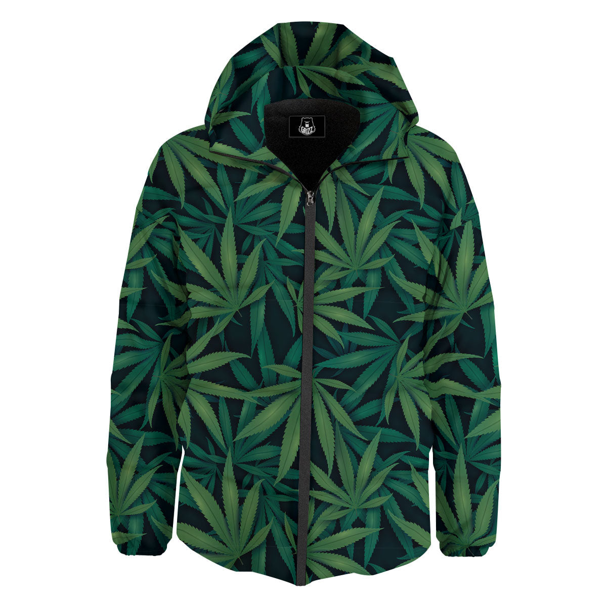 Pot Leaf Print Pattern Down Jacket-grizzshop