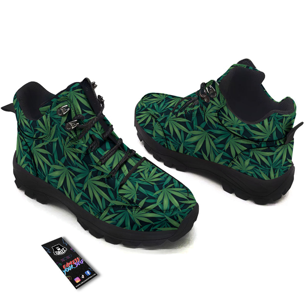 Pot Leaf Print Pattern Hiking Shoes-grizzshop