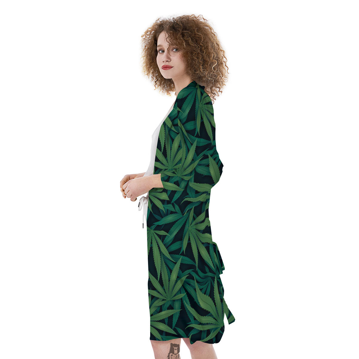 Pot Leaf Print Pattern Kimono-grizzshop