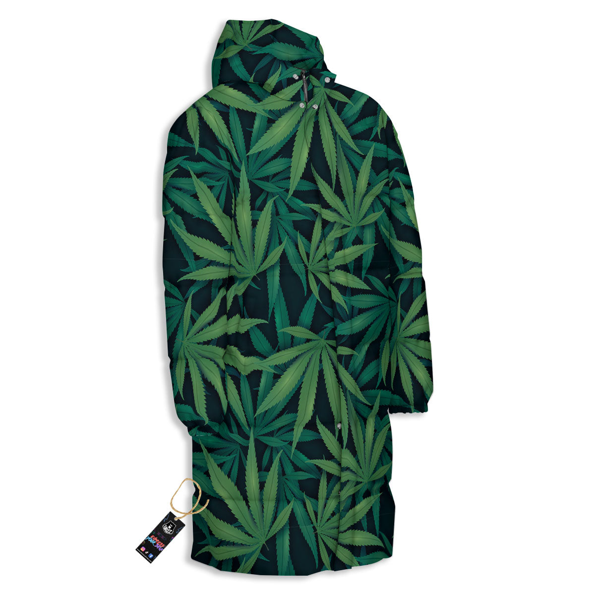 Pot Leaf Print Pattern Long Down Jacket-grizzshop