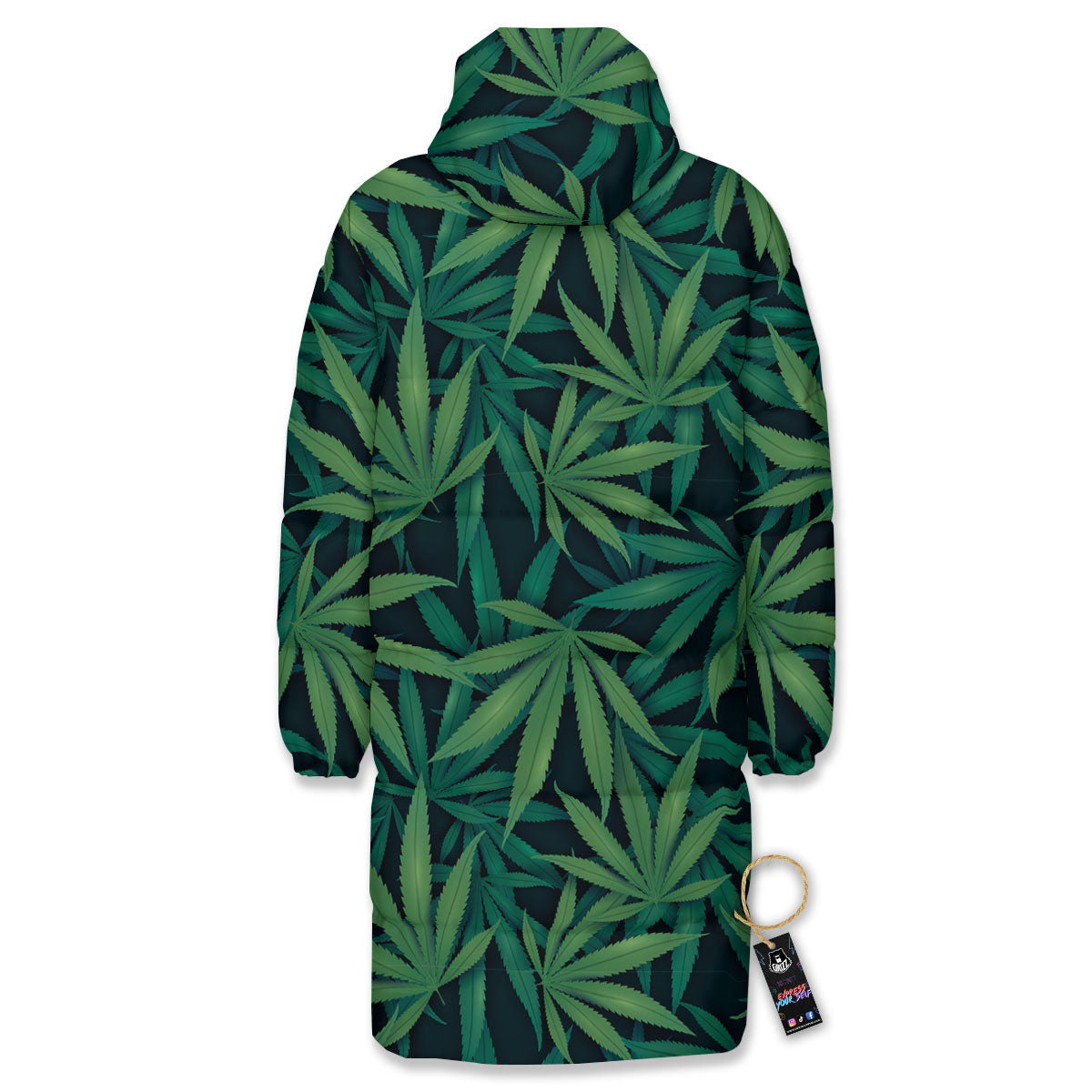 Pot Leaf Print Pattern Long Down Jacket-grizzshop