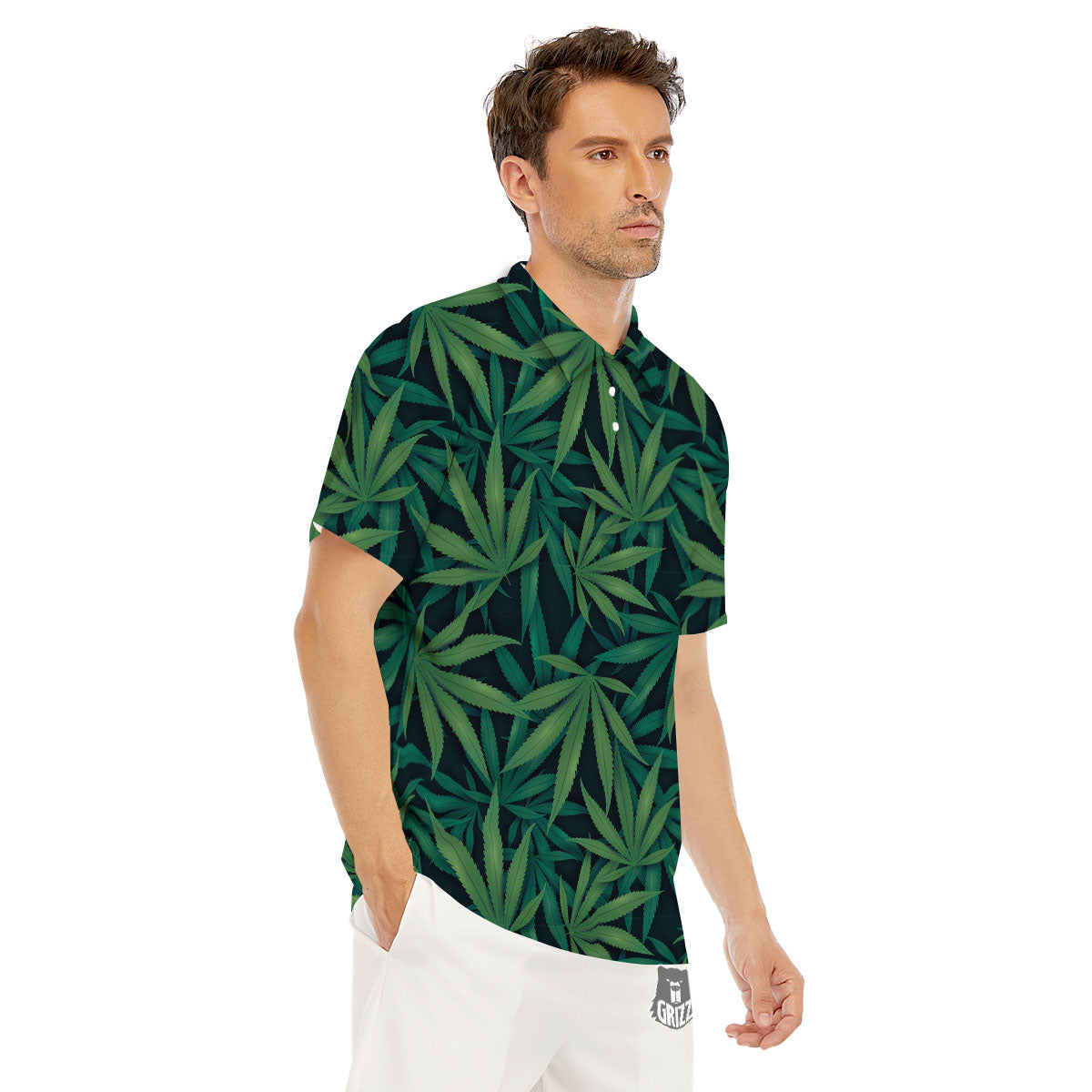 Pot Leaf Print Pattern Men's Golf Shirts-grizzshop