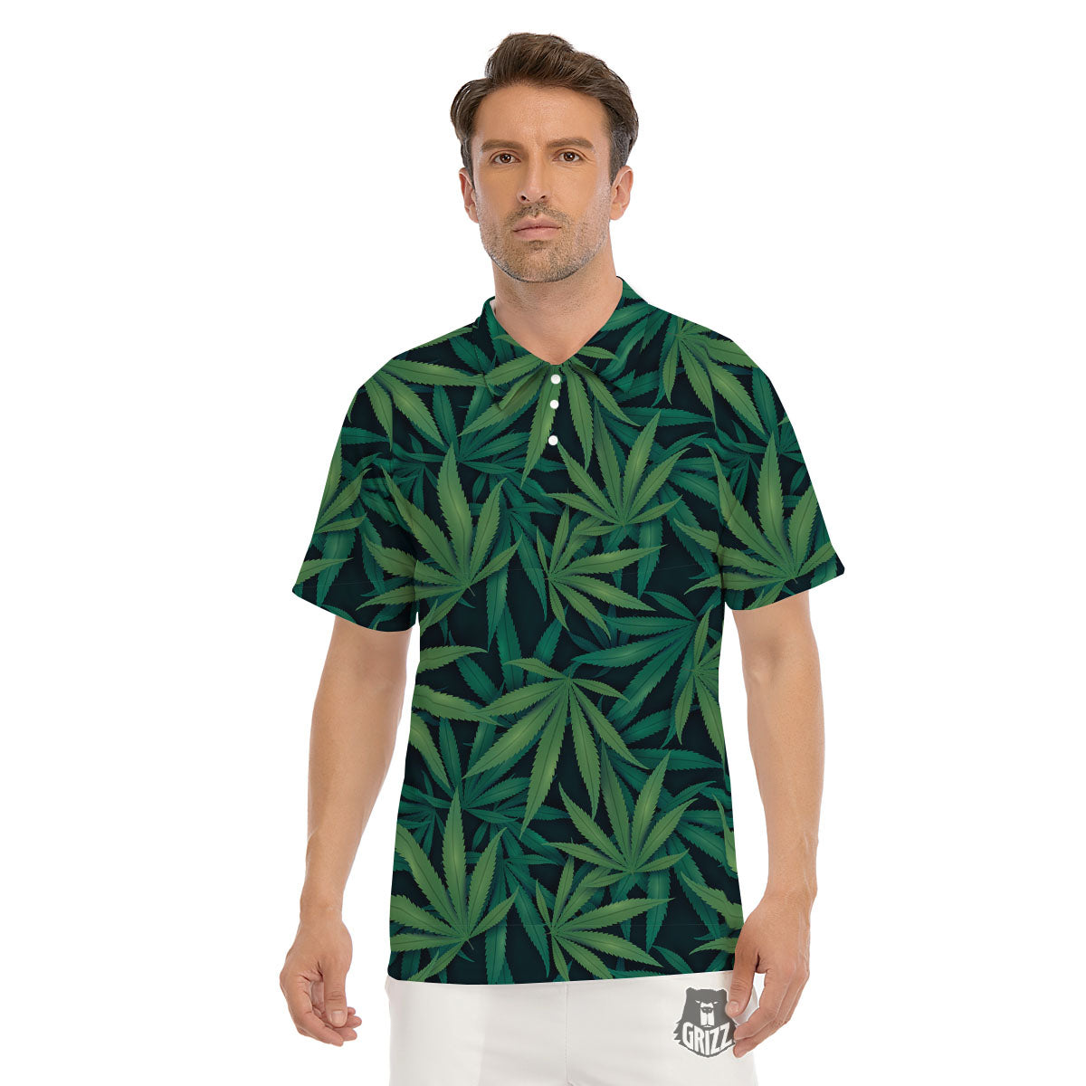 Pot Leaf Print Pattern Men's Golf Shirts-grizzshop