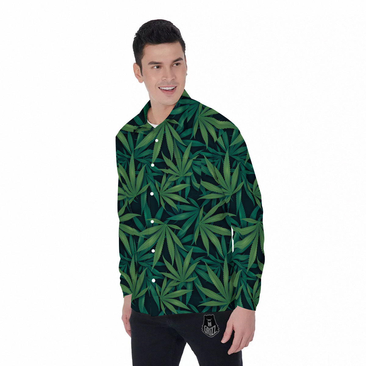 Pot Leaf Print Pattern Men's Long Sleeve Shirts-grizzshop