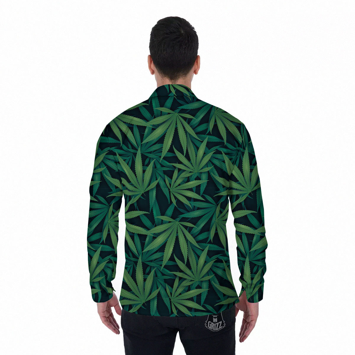 Pot Leaf Print Pattern Men's Long Sleeve Shirts-grizzshop