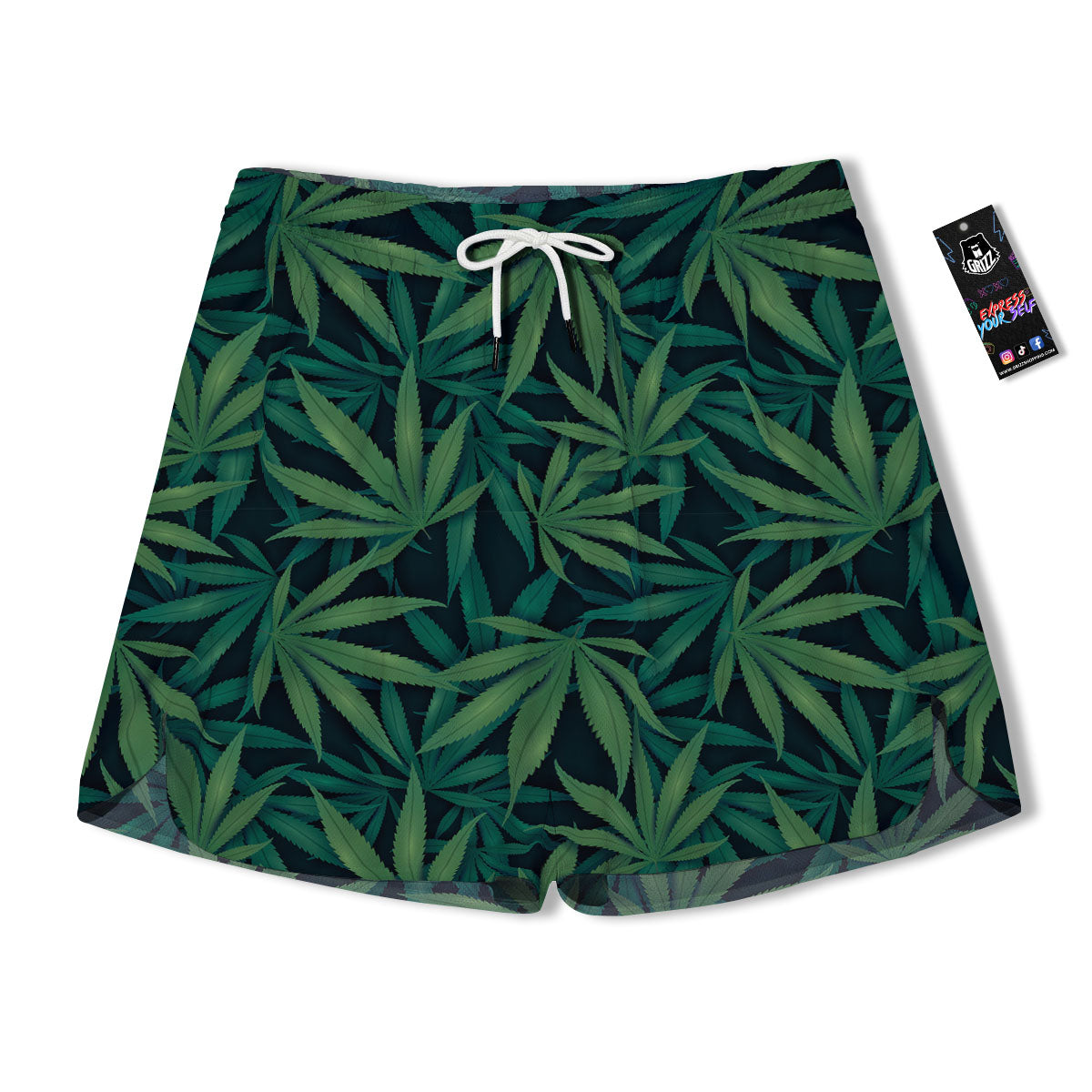 Pot Leaf Print Pattern Men's Running Shorts-grizzshop