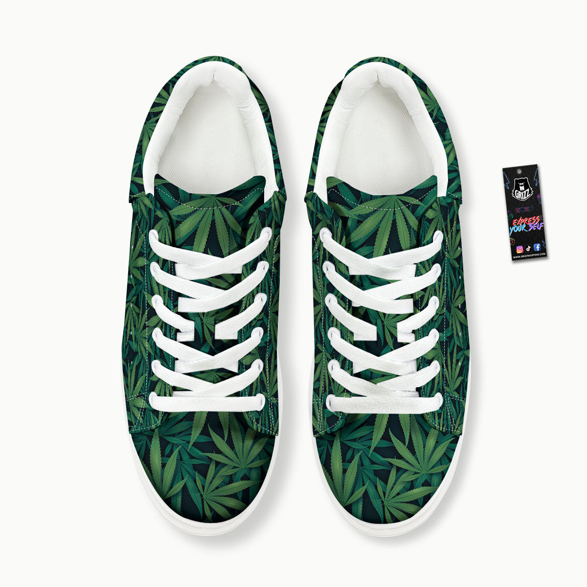 Pot Leaf Print Pattern Platform Shoes-grizzshop
