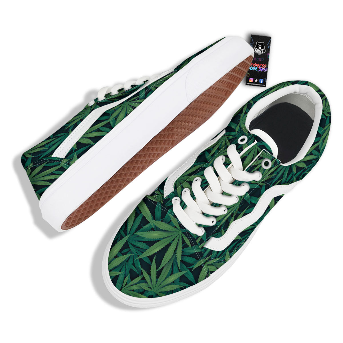 Pot Leaf Print Pattern Skate Shoes-grizzshop