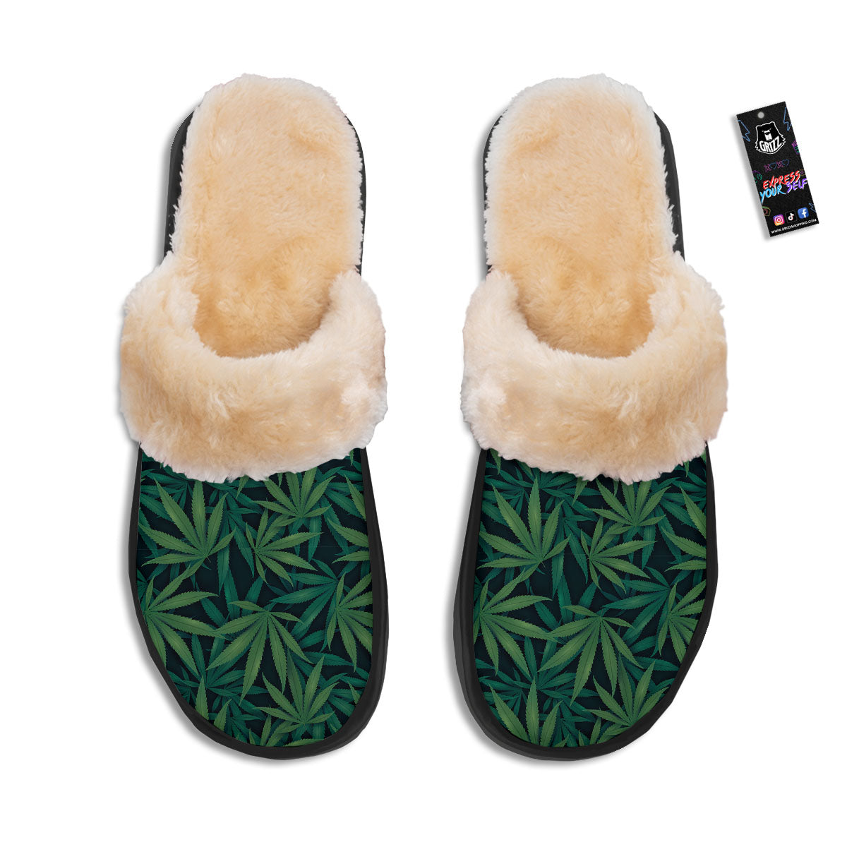 Pot Leaf Print Pattern Slippers-grizzshop
