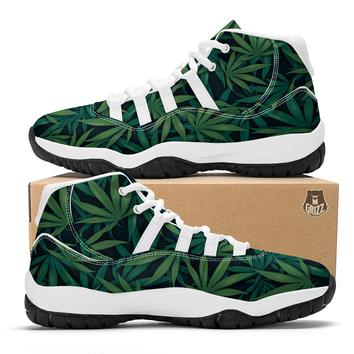 Pot Leaf Print Pattern White Bball Shoes-grizzshop