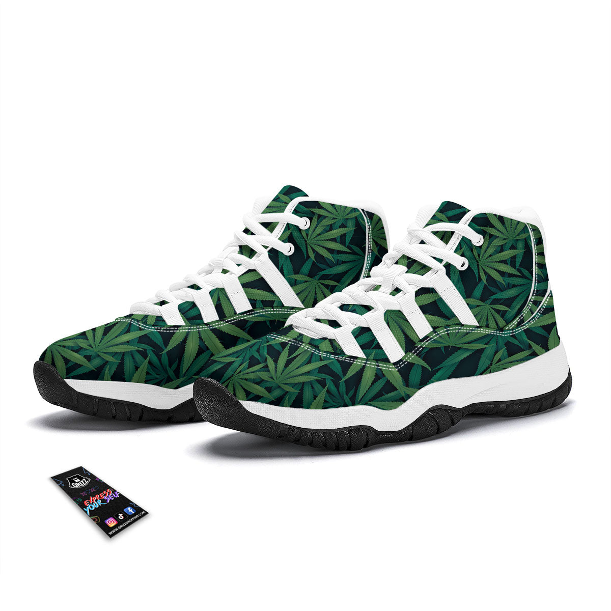 Pot Leaf Print Pattern White Bball Shoes-grizzshop