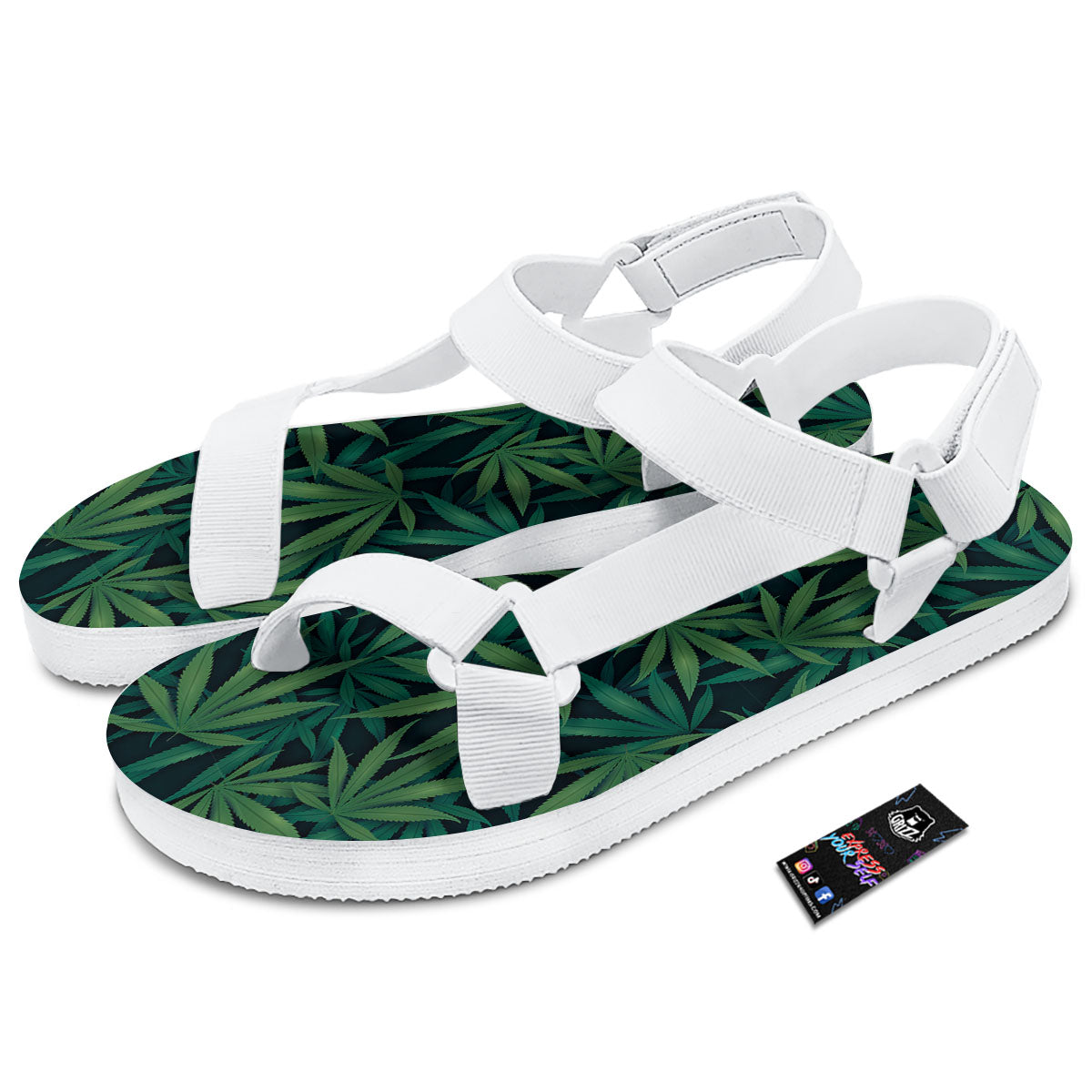 Pot Leaf Print Pattern White Open Toe Sandals-grizzshop