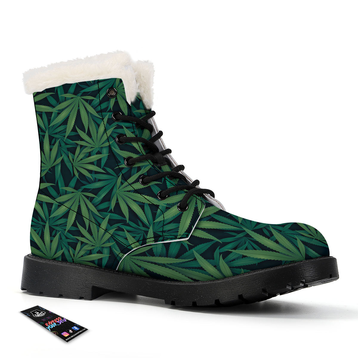 Pot Leaf Print Pattern Winter Boots-grizzshop