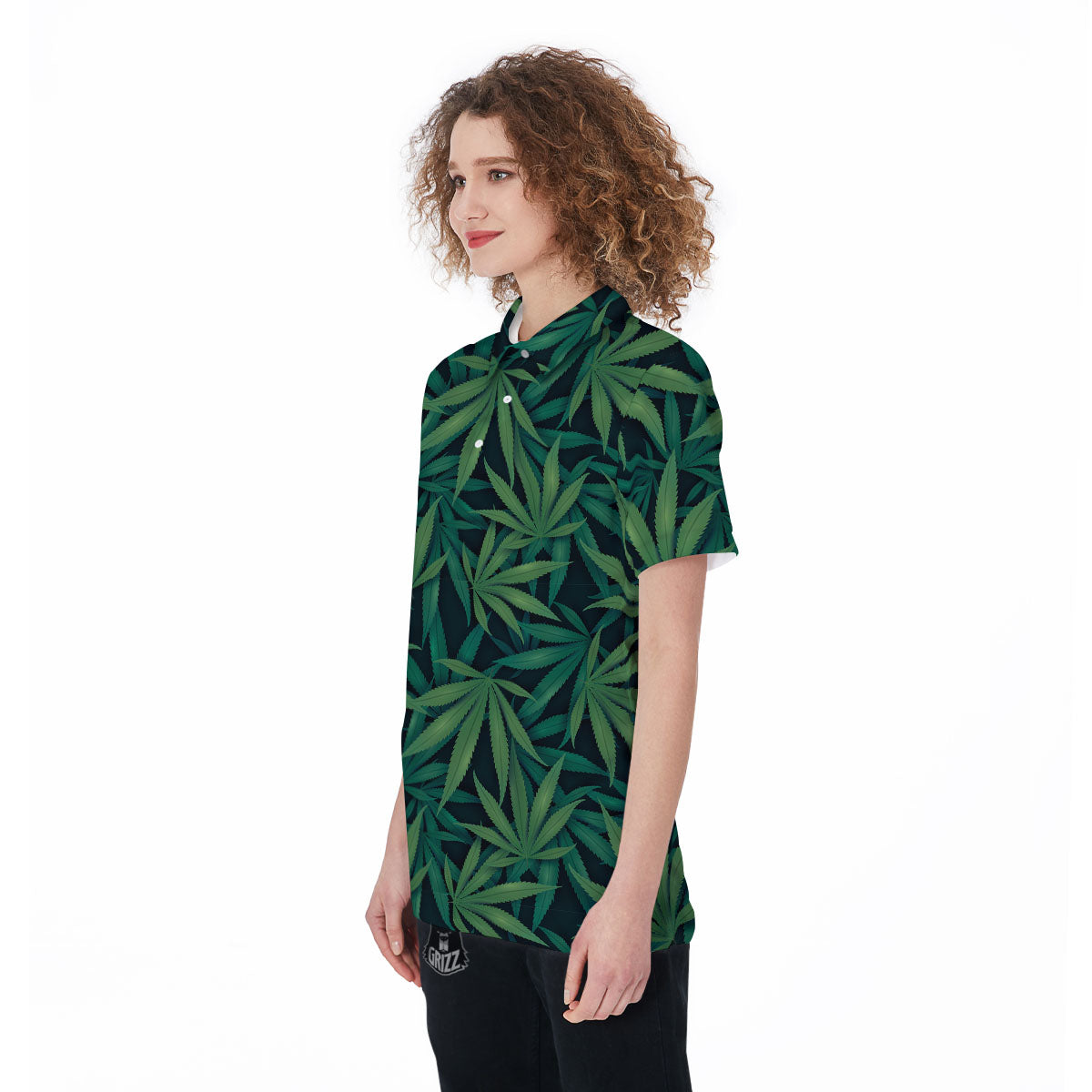 Pot Leaf Print Pattern Women's Golf Shirts-grizzshop