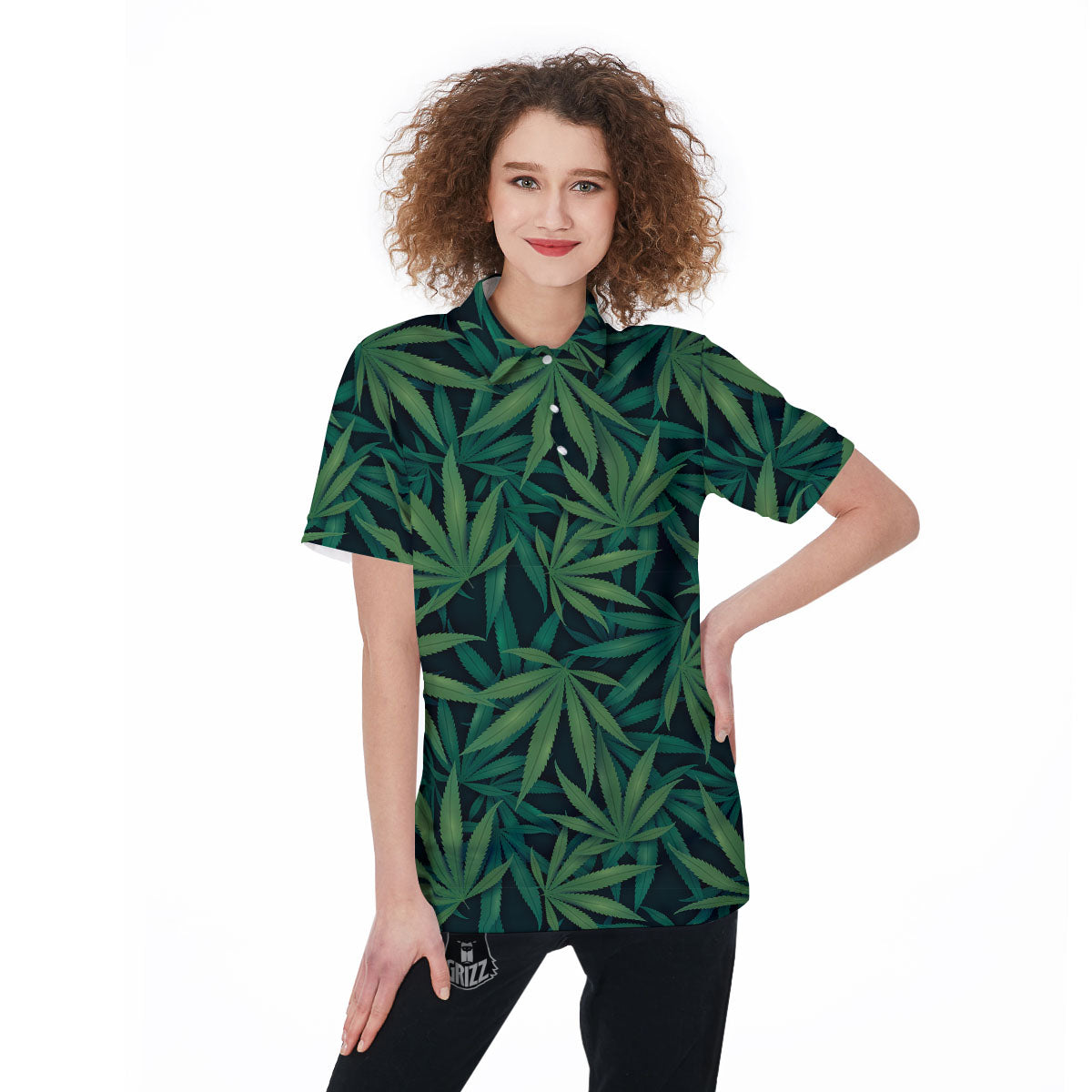 Pot Leaf Print Pattern Women's Golf Shirts-grizzshop