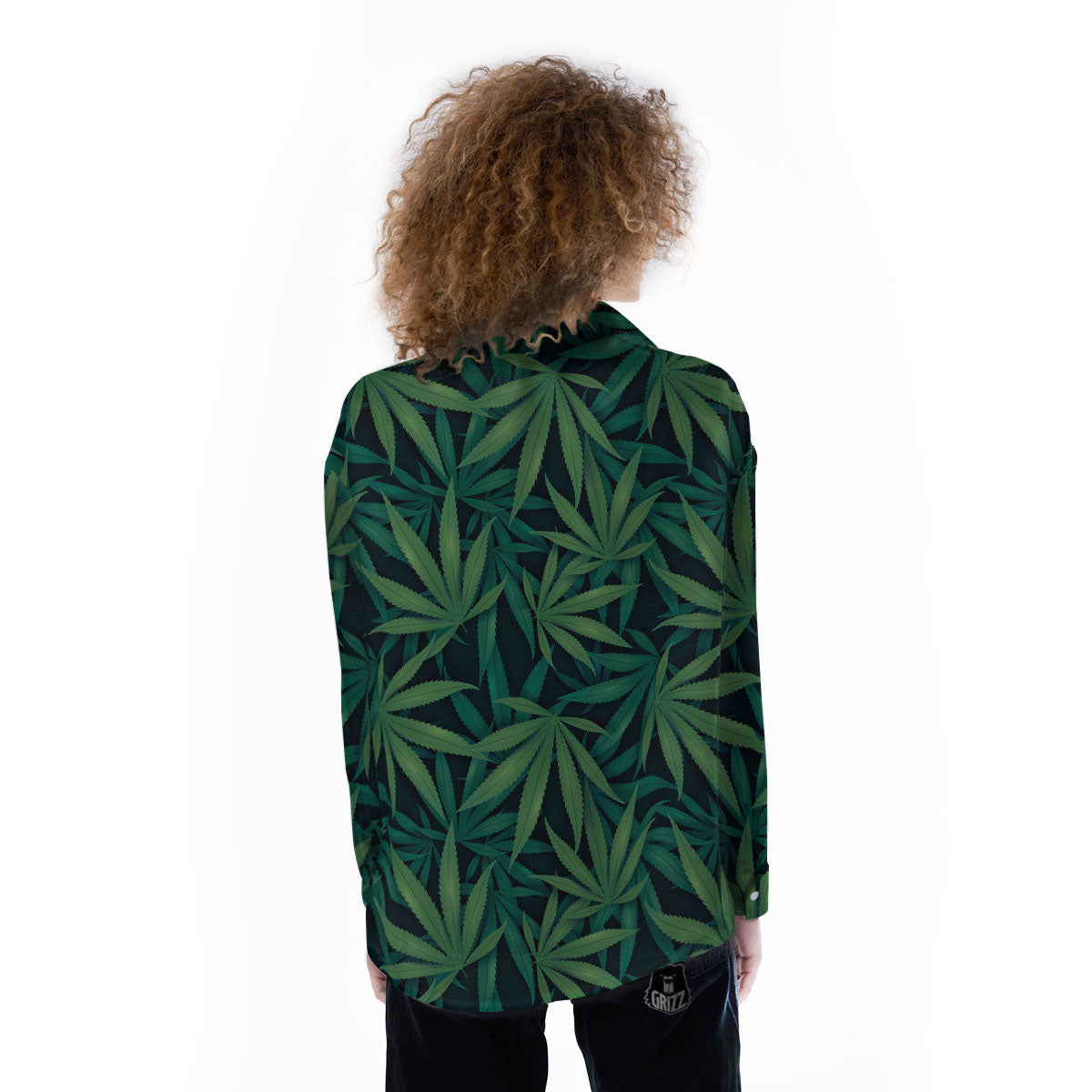 Pot Leaf Print Pattern Women's Long Sleeve Shirts-grizzshop