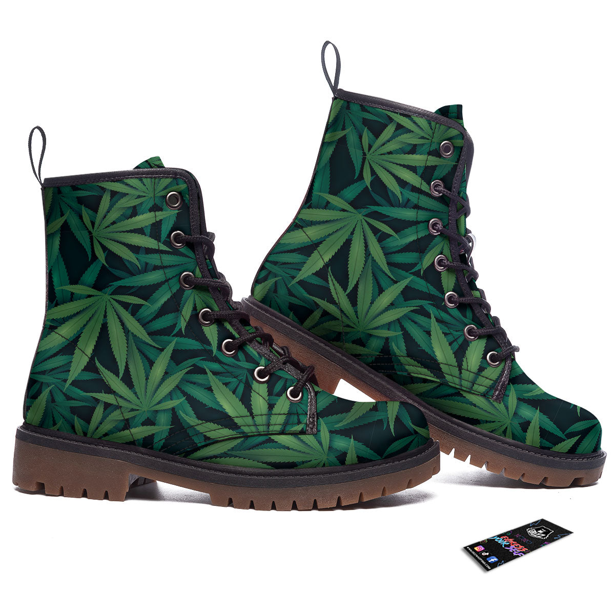 Pot Leaf Print Pattern Work Boots-grizzshop
