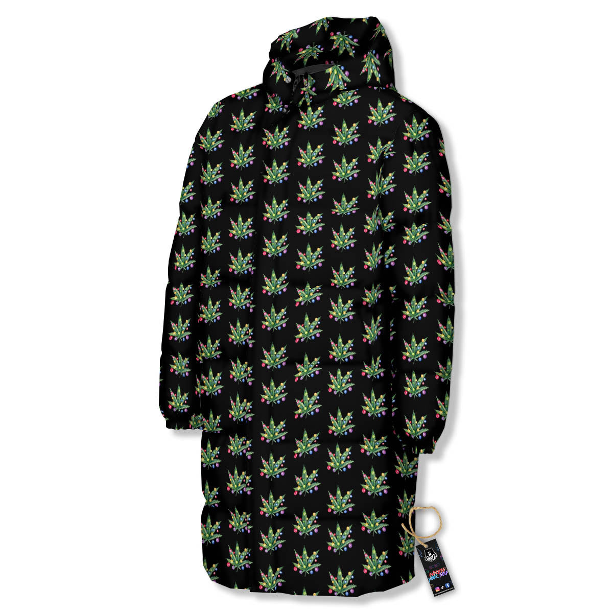 Pot Leaf Christmas Print Pattern Long Down Jacket