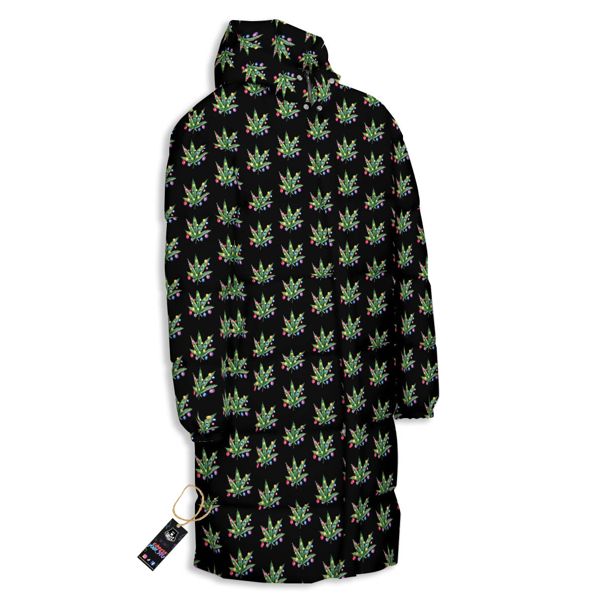 Pot Leaf Christmas Print Pattern Long Down Jacket