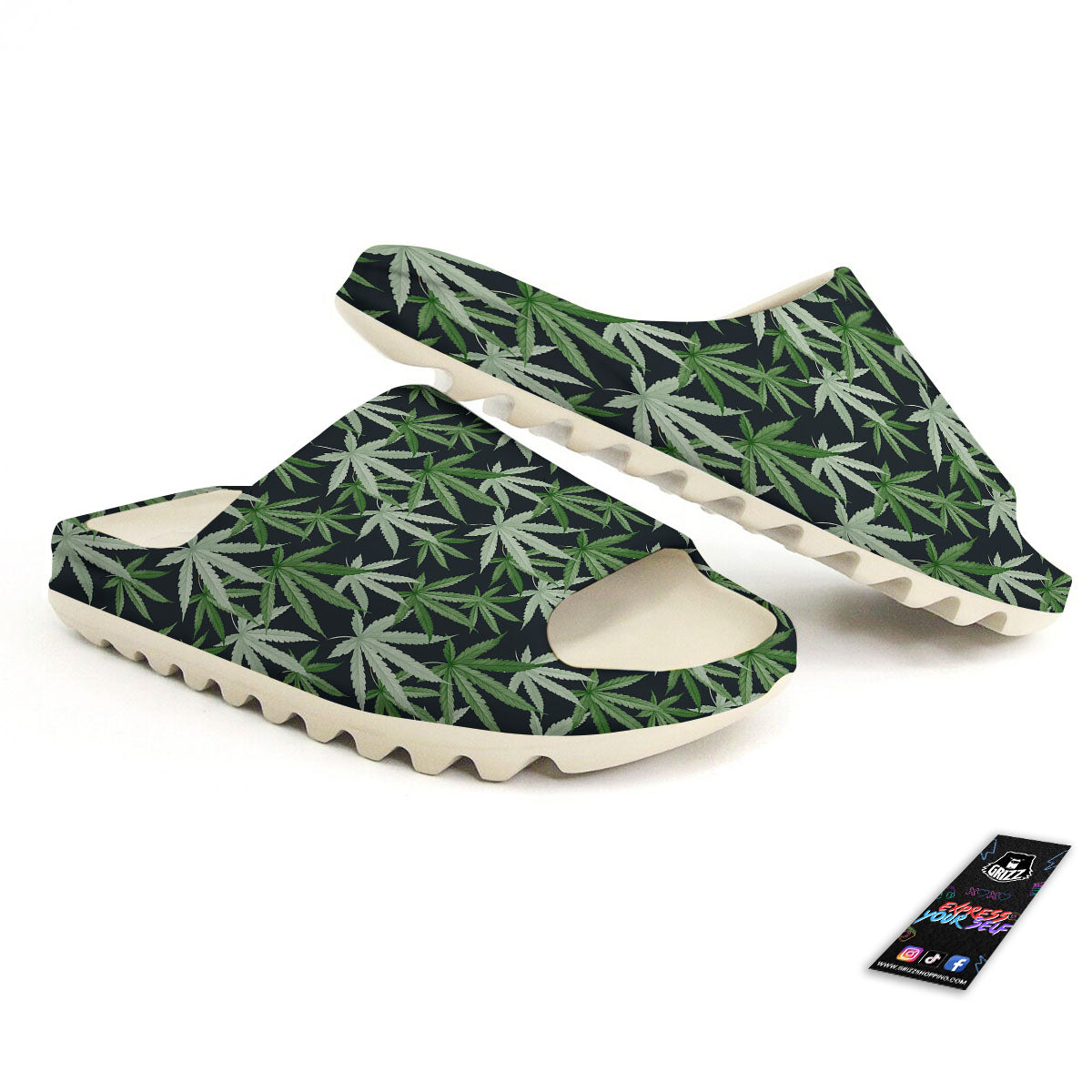 Pot Leaf Green Print Pattern Sandals-grizzshop