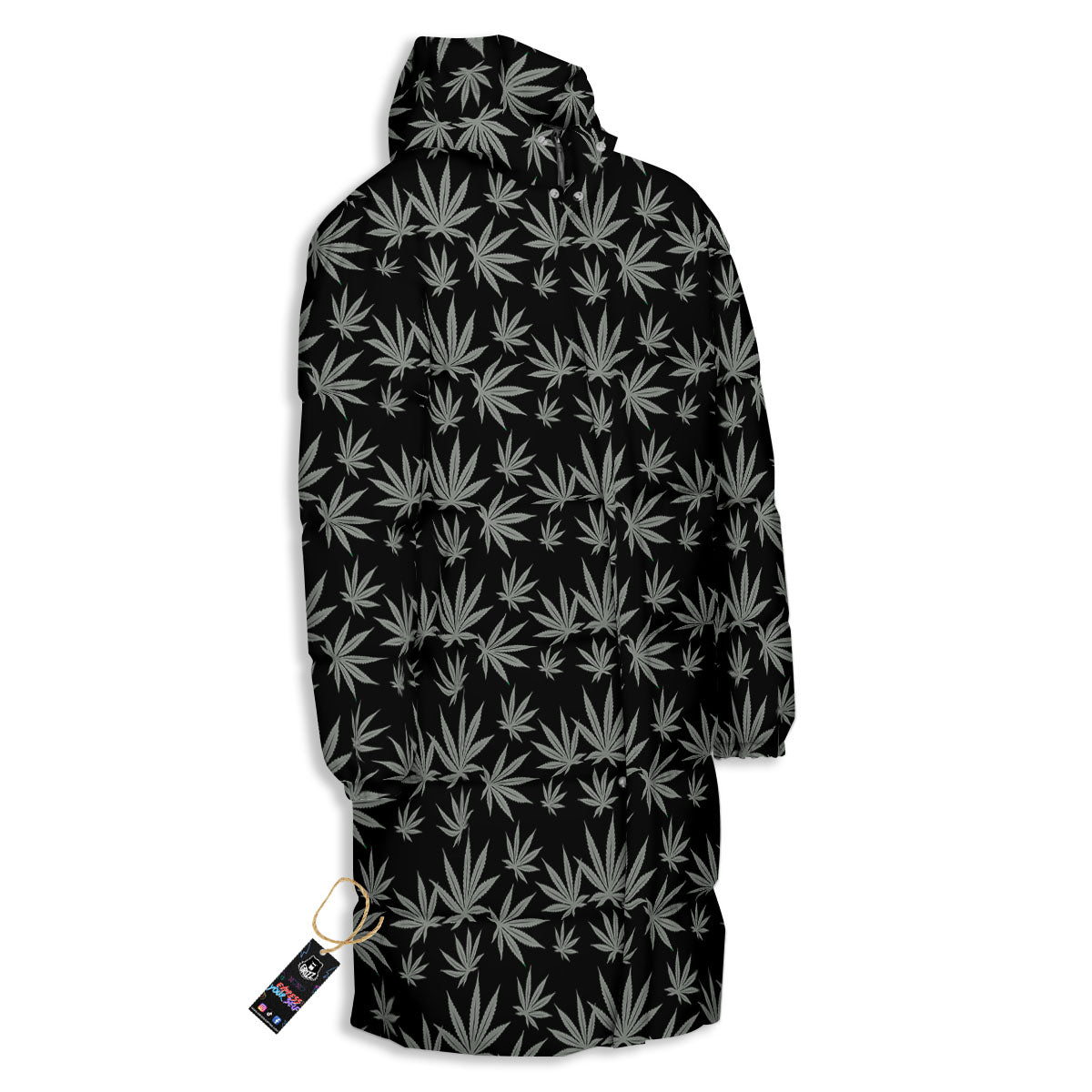 Pot Leaf Grey And Black Print Pattern Long Down Jacket