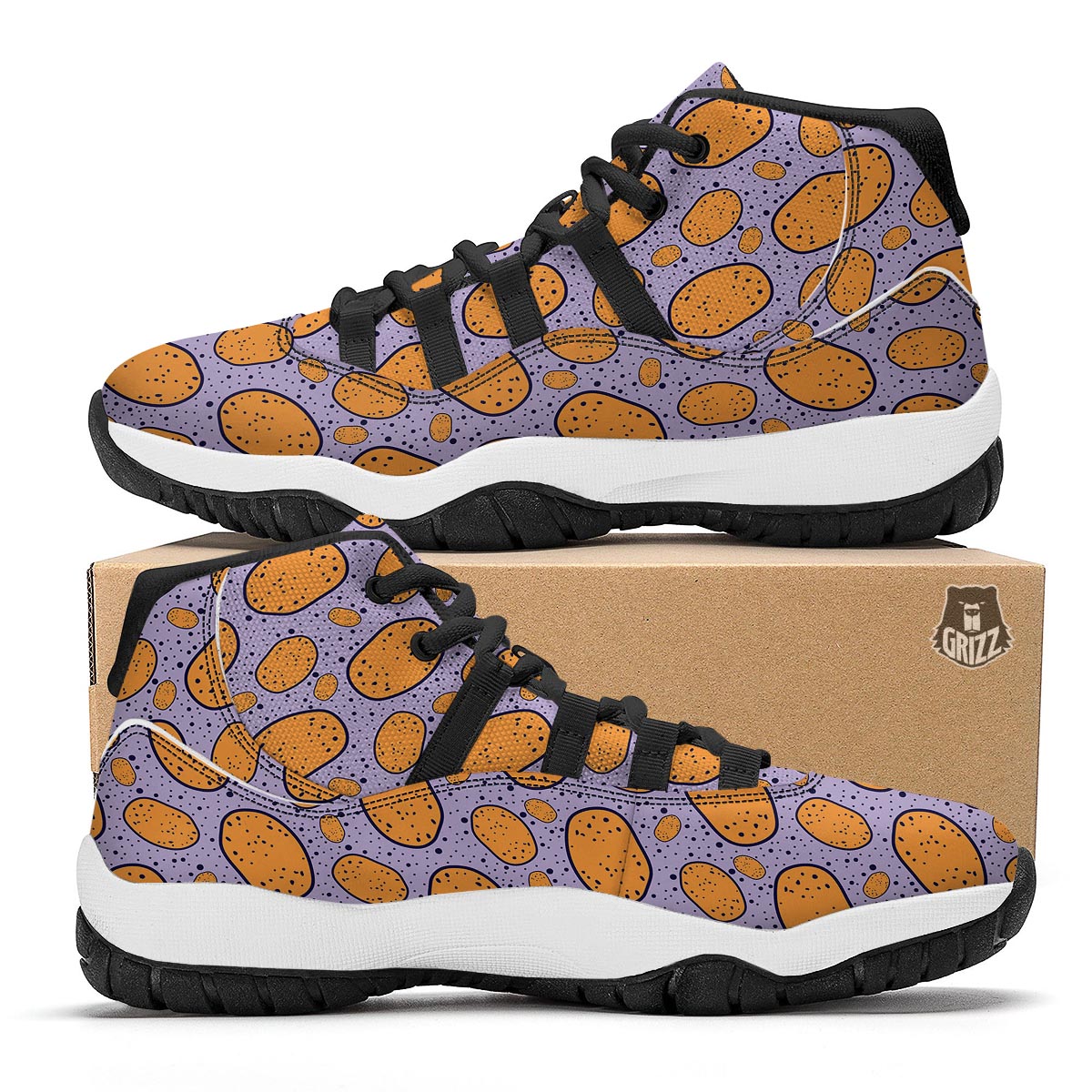 Potato Print Pattern Black Bball Shoes-grizzshop