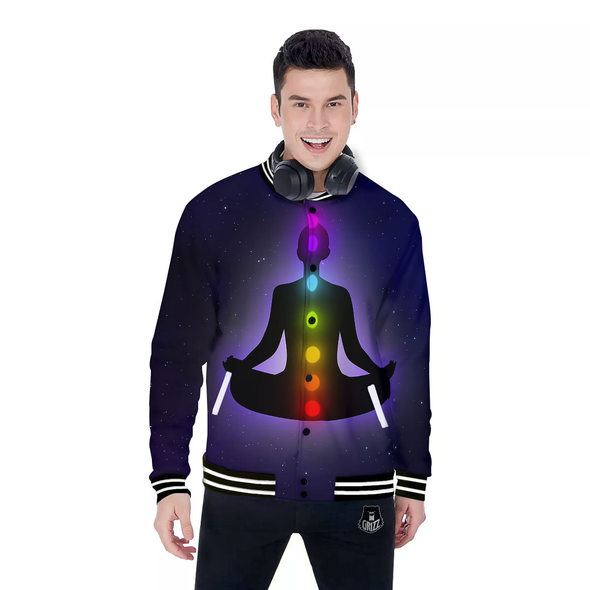 Power Of Seven Chakras Print Baseball Jacket-grizzshop