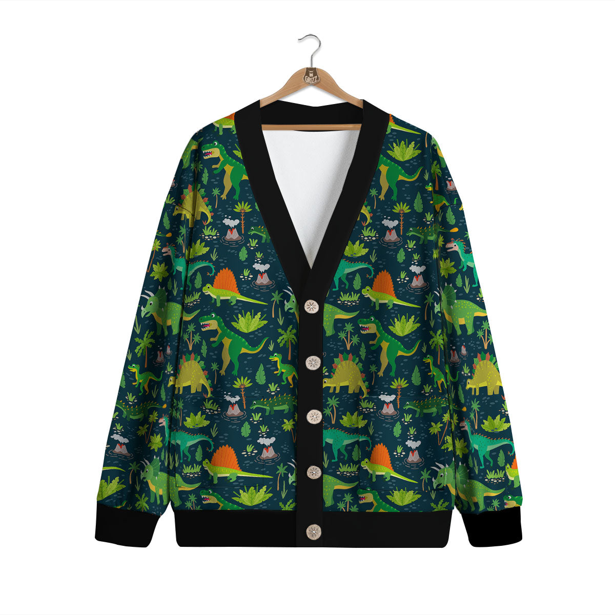 Prehistoric Plants And Dinosaur Print Cardigan-grizzshop