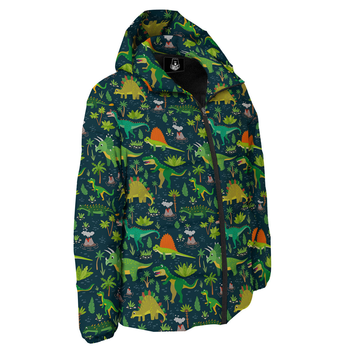 Prehistoric Plants And Dinosaur Print Down Jacket-grizzshop