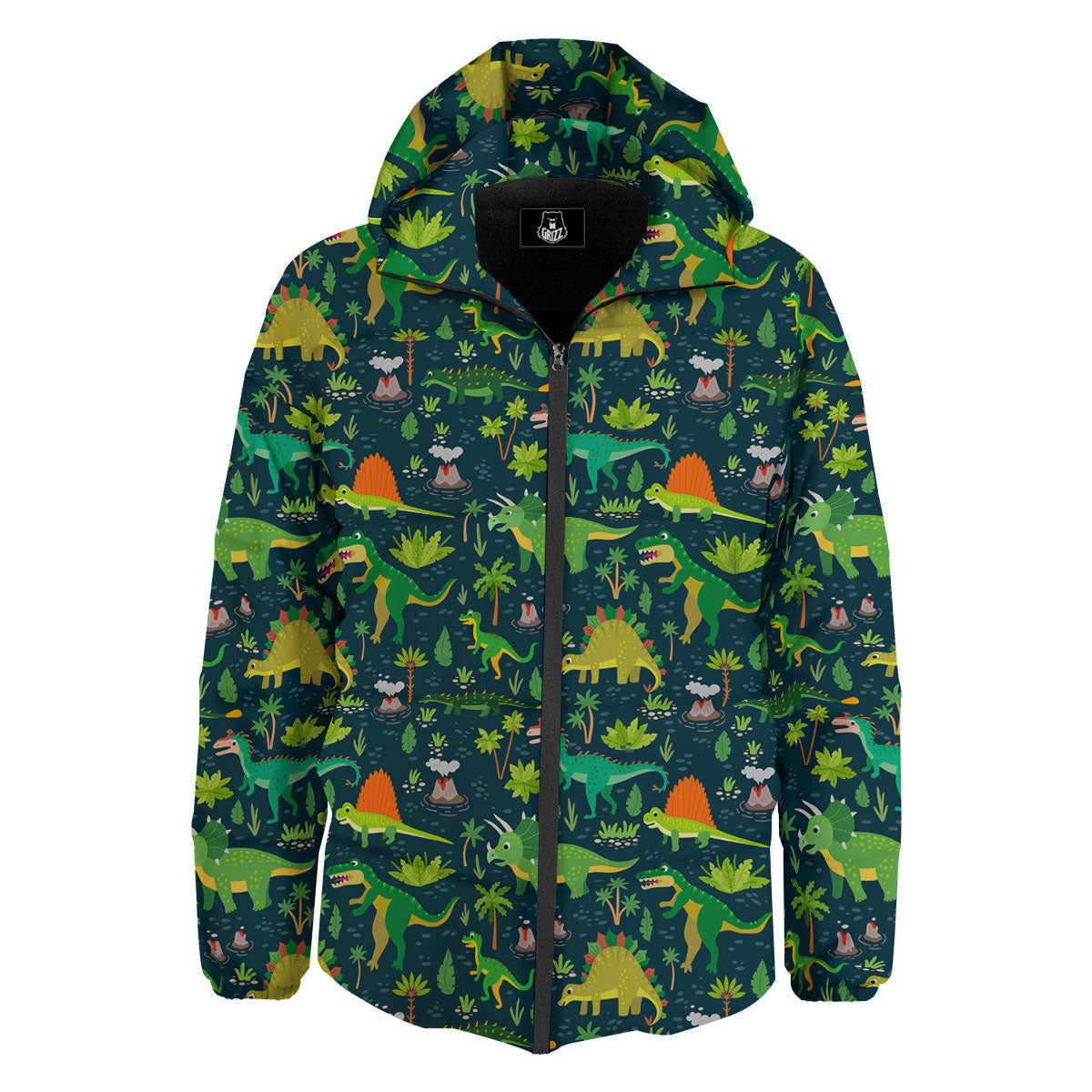 Prehistoric Plants And Dinosaur Print Down Jacket-grizzshop