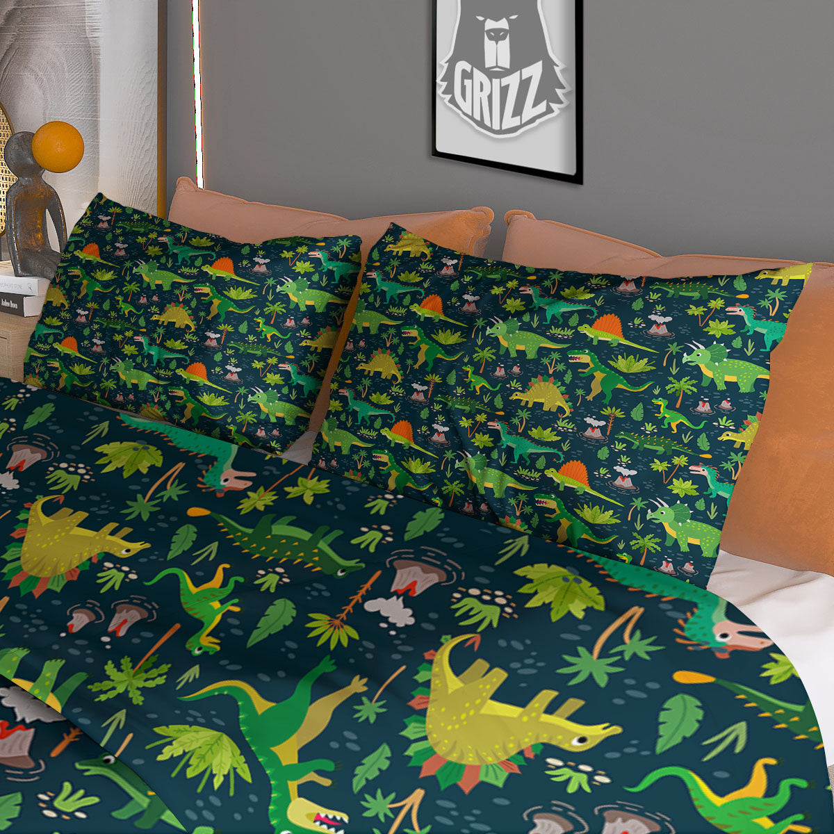 Prehistoric Plants And Dinosaur Print Duvet Cover Bedding Set