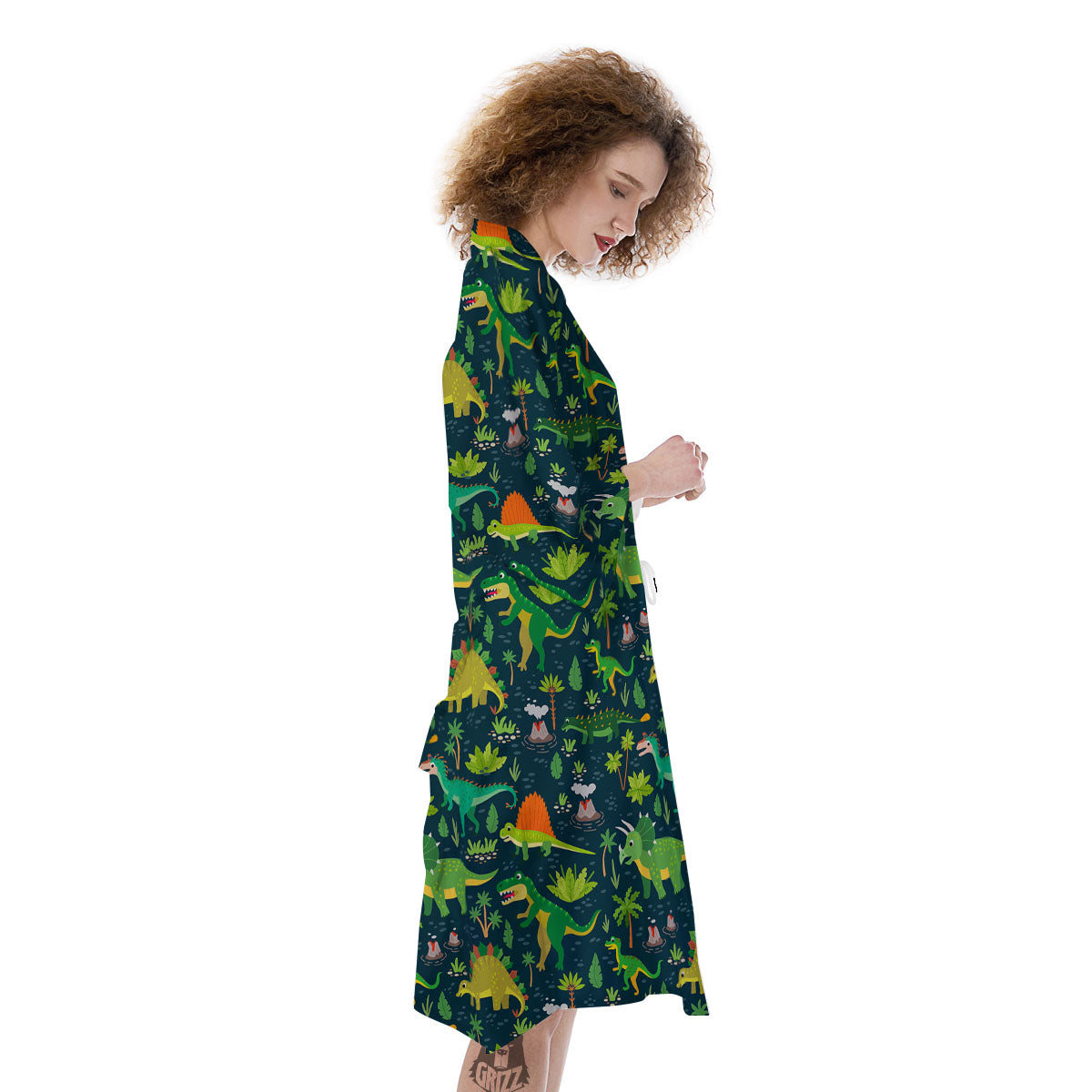 Prehistoric Plants And Dinosaur Print Kimono-grizzshop
