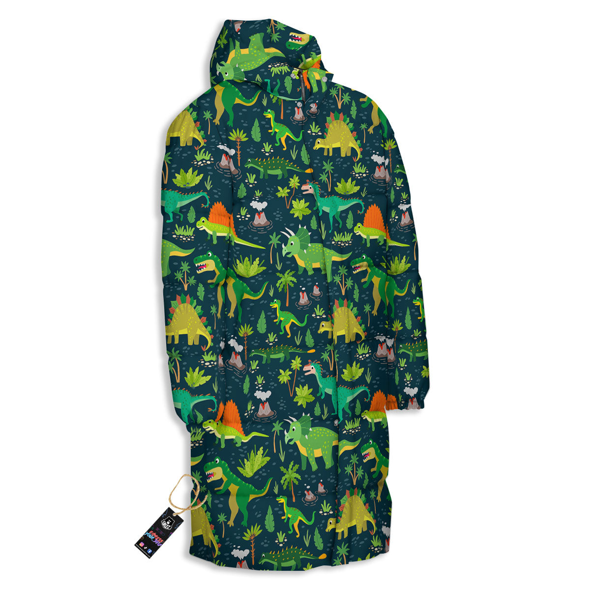 Prehistoric Plants And Dinosaur Print Long Down Jacket-grizzshop