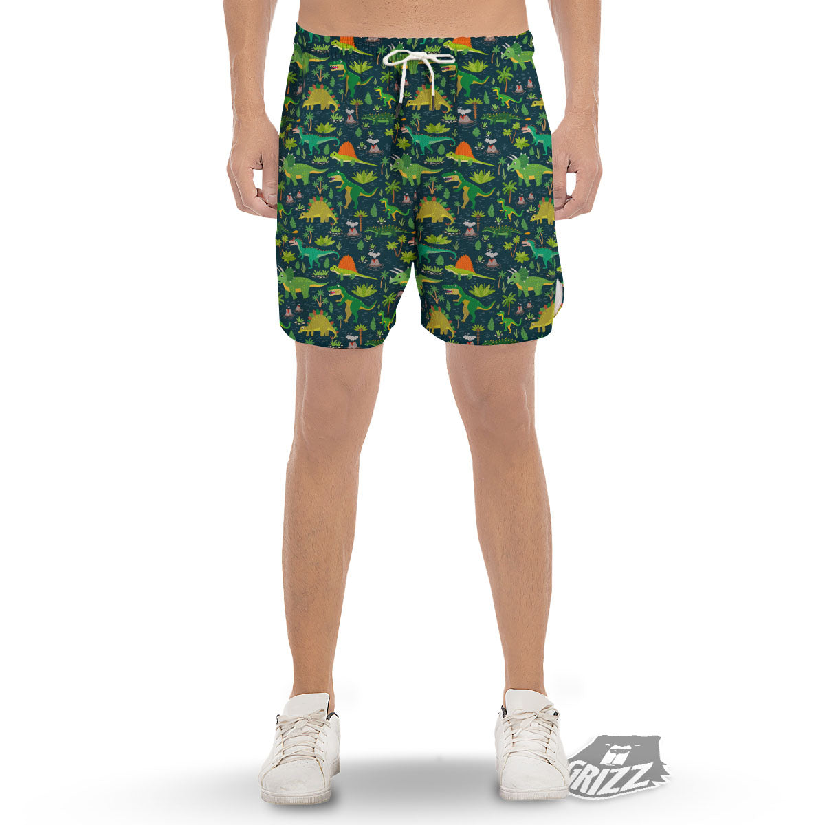 Prehistoric Plants And Dinosaur Print Men's Gym Shorts-grizzshop